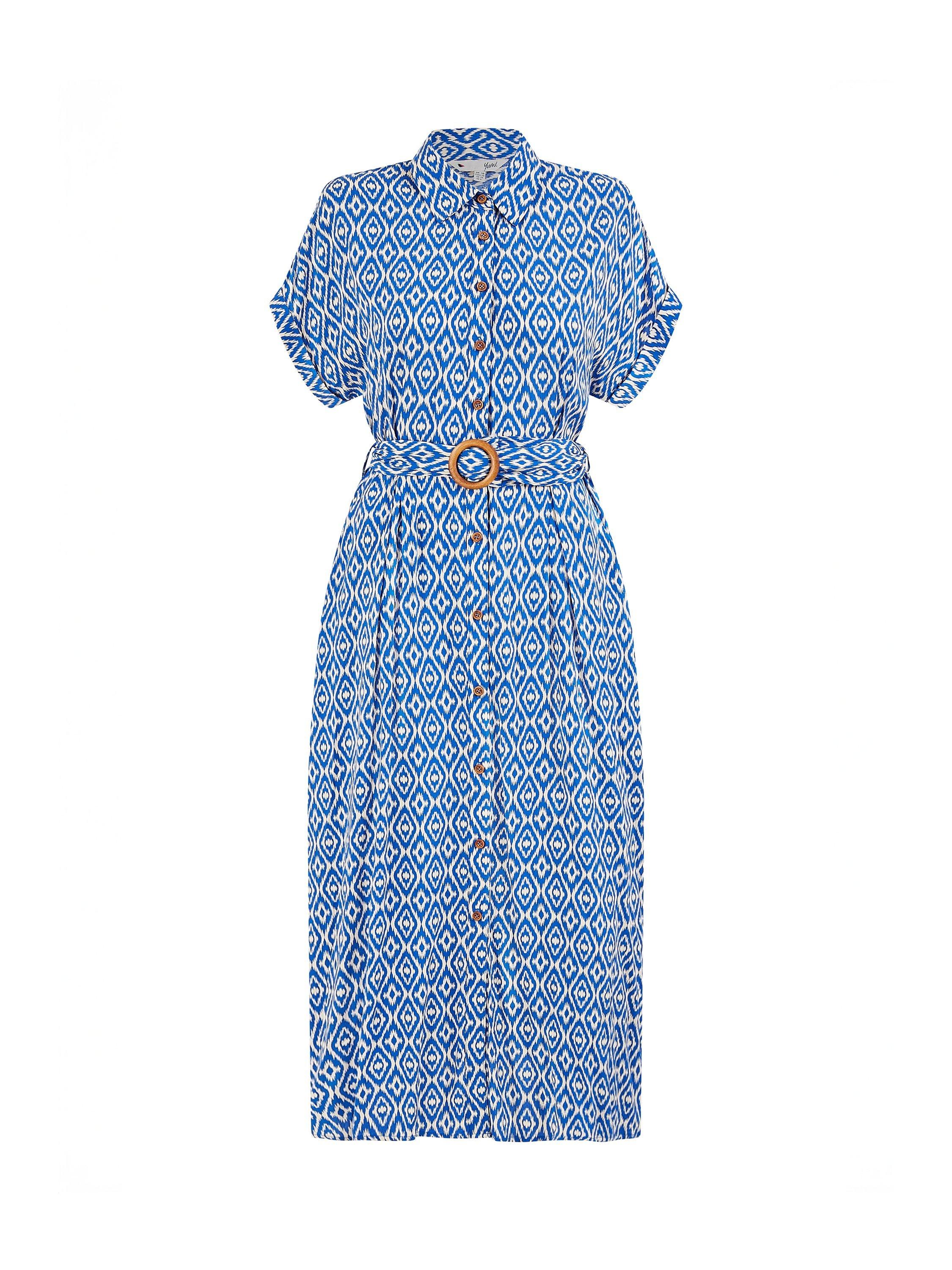 Product image 6 of 6, which shows Yumi Belted Shirt Midi Dress, Blue, 8