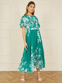 Yumi Mirrored Floral Pleated Dress, Green
