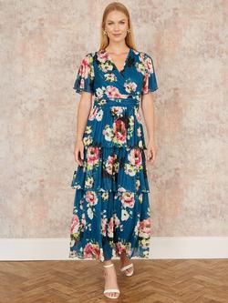 Yumi Floral Mesh Tiered Maxi Dress, Green