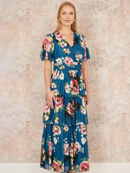 Yumi Floral Mesh Tiered Maxi Dress - view 2, Green