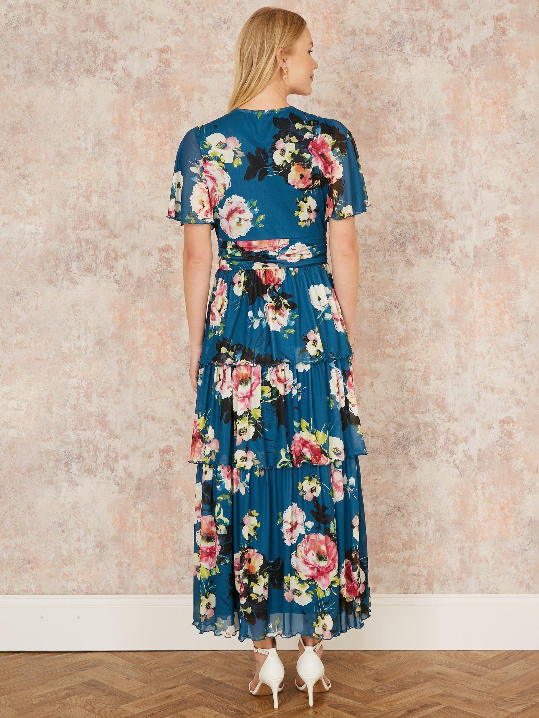 Product image 4 of 5, which shows Yumi Floral Mesh Tiered Maxi Dress, Green, 8