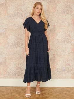 Yumi Broderie Anglaise Wrap Midi Dress, Navy