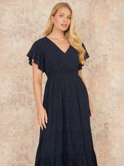 Yumi Broderie Anglaise Wrap Midi Dress - view 2, Navy