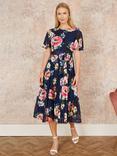 Yumi Floral Mesh Midi Dress, Navy
