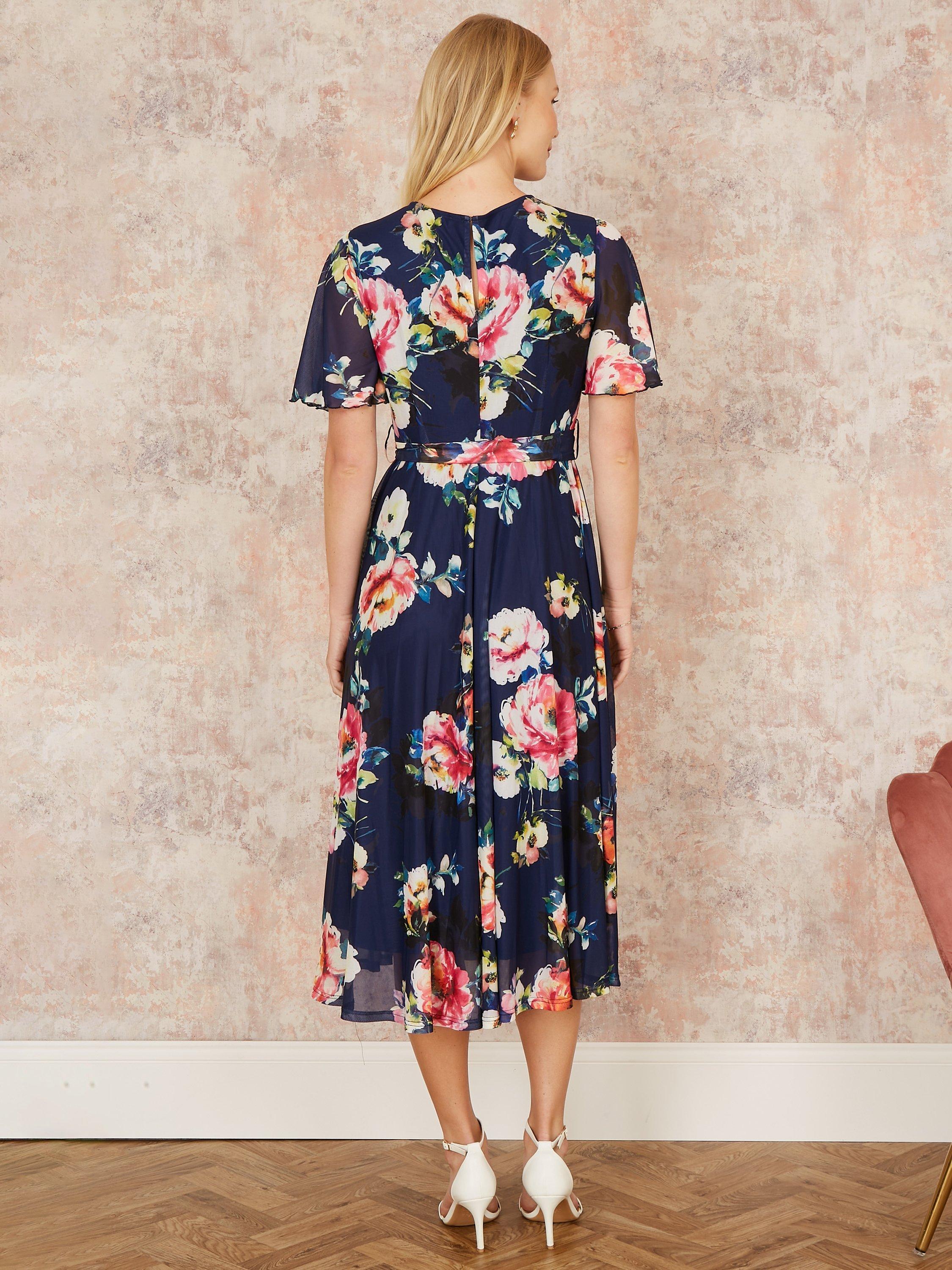 Product image 4 of 5, which shows Yumi Floral Mesh Midi Dress, Navy, 8