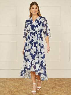 Yumi Kimono Sleeve Dip Hem Dress, Navy