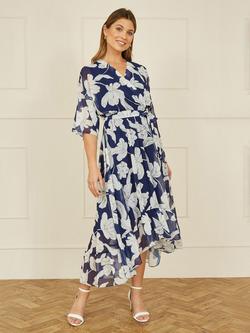 Yumi Kimono Sleeve Dip Hem Dress - view 2, Navy