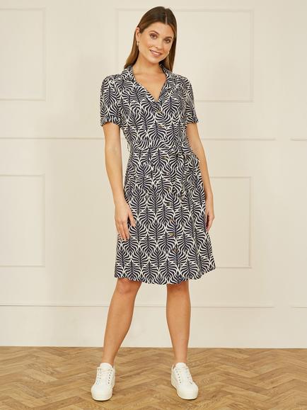 Yumi Leaf Retro Shirt Dress, Navy, Navy
