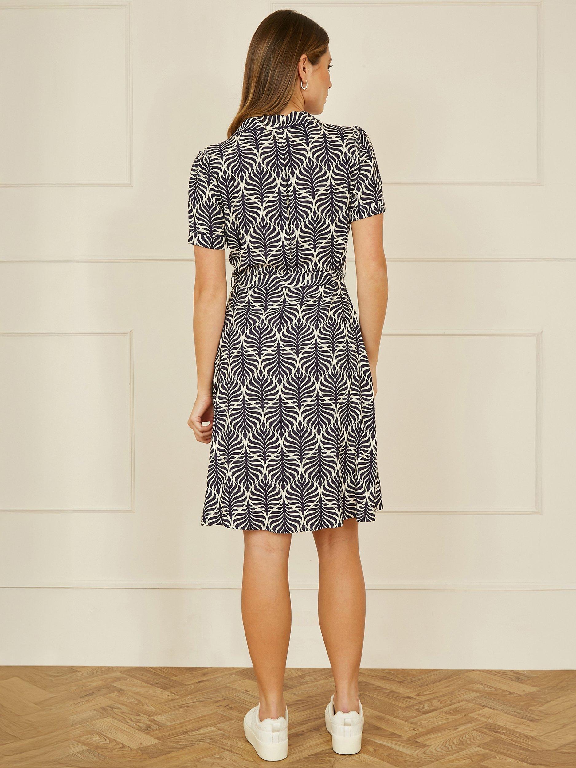 Product image 4 of 5, which shows Yumi Leaf Retro Shirt Dress, Navy, 8