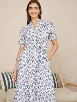 Yumi Borderie Anglaise Midi Shirt Dress, White - view 2, White
