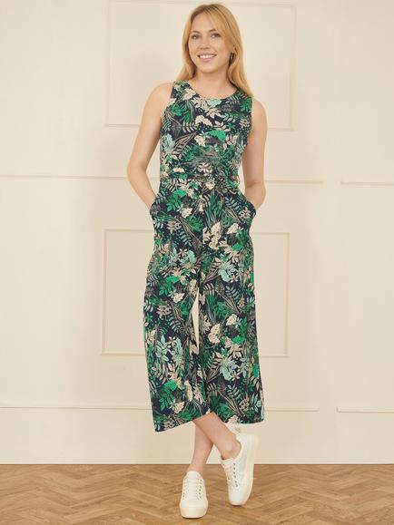 Yumi Leaf Culotte Jumpsuit, Navy, Navy
