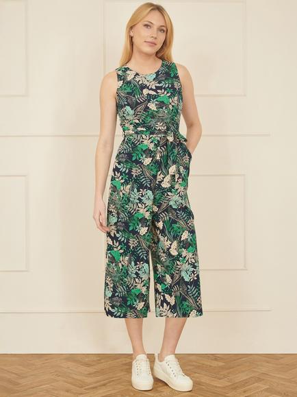 Yumi Leaf Culotte Jumpsuit, Navy - view 2, Navy