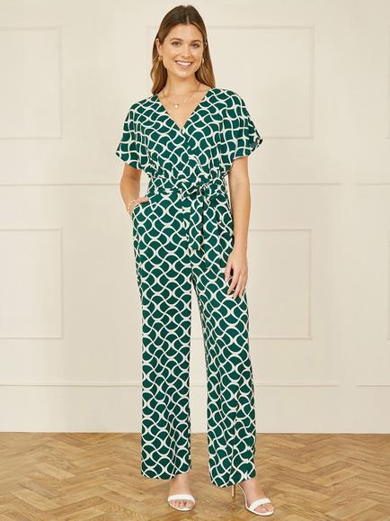 Yumi Geometric Wide Leg Jumpsuit, Green