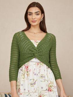 Yumi Crochet Twist Front Bolero Top, Green