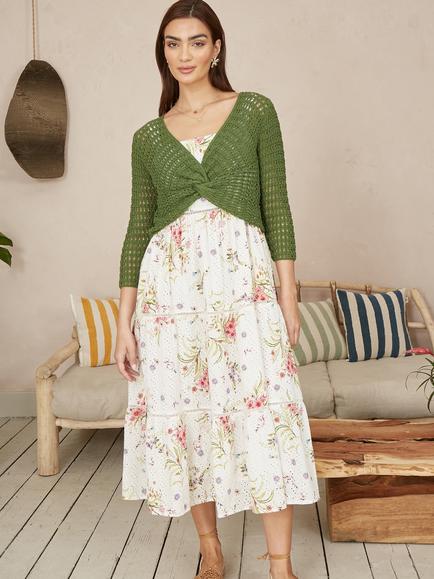 Yumi Crochet Twist Front Bolero Top - view 2, Green
