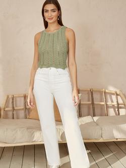 Yumi Crochet Knitted Tank Top - view 2, Sage Green