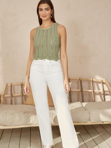 Yumi Crochet Knitted Tank Top - view 2, Sage Green