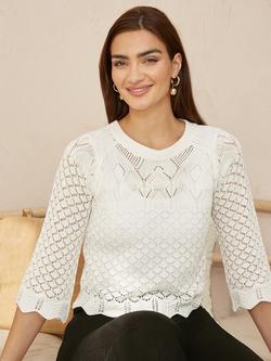 Yumi Crochet Scallop Hem Top, Ivory, Ivory