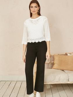 Yumi Crochet Scallop Hem Top, Ivory - view 2, Ivory