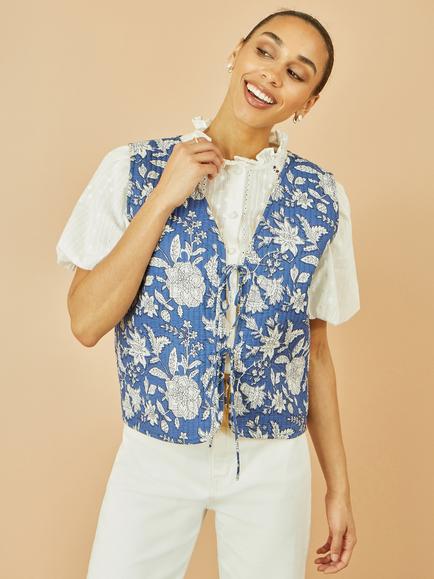Yumi Flower Reversible Waistcoat, Blue/Yellow