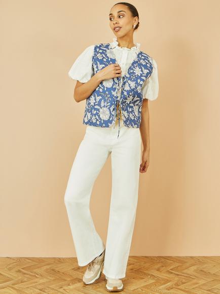 Yumi Flower Reversible Waistcoat - view 2, Blue/Yellow