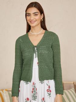 Yumi Crochet Tie Front Cardigan, Green