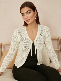 Yumi Crochet Tie Front Cardigan, Ivory