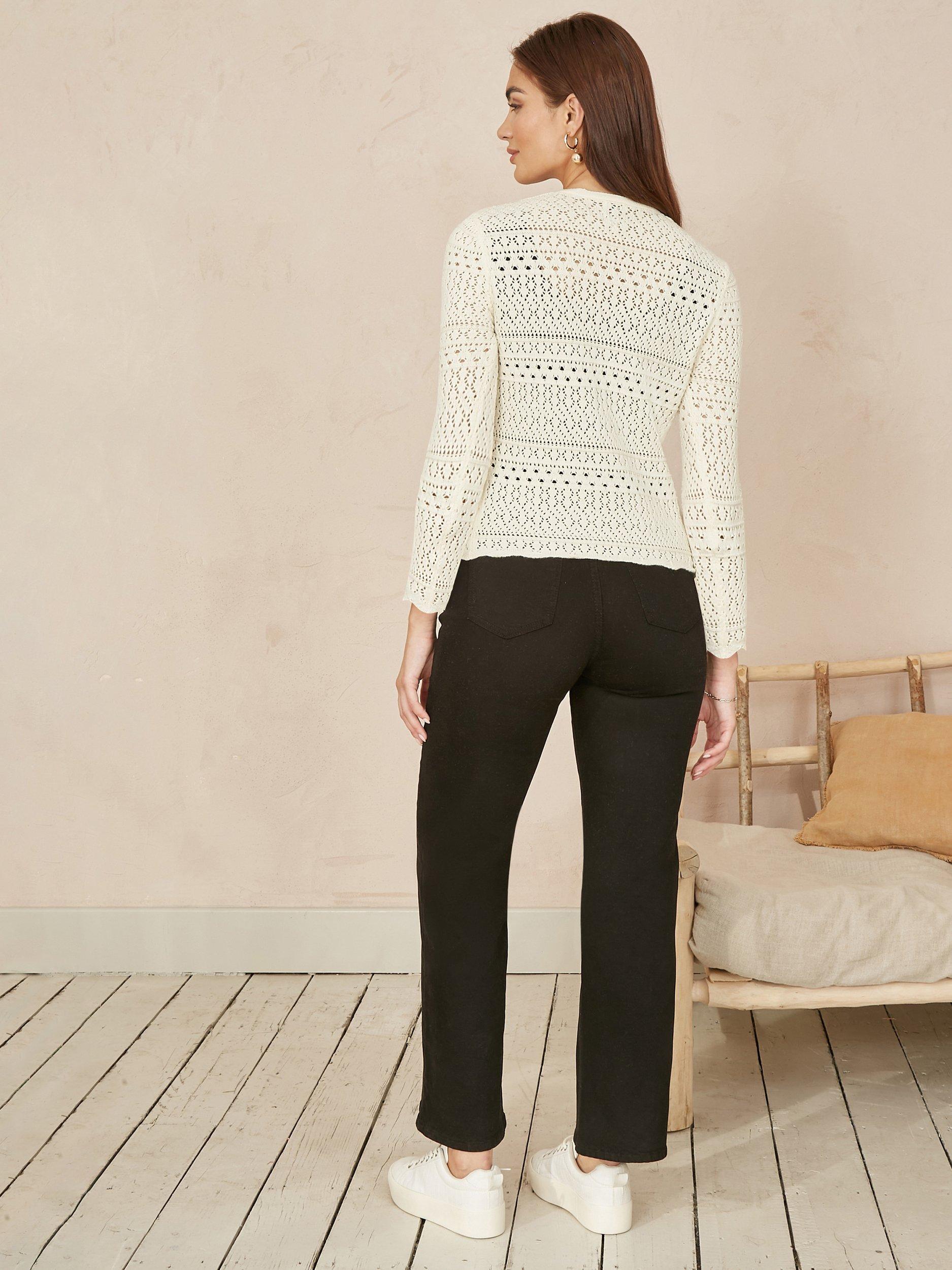 Product image 4 of 5, which shows Yumi Crochet Tie Front Cardigan, Ivory, S