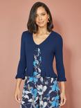 Yumi Tie Up Frill Hem Ribbed Cardigan, Navy