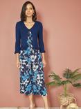 Yumi Tie Up Frill Hem Ribbed Cardigan, Navy