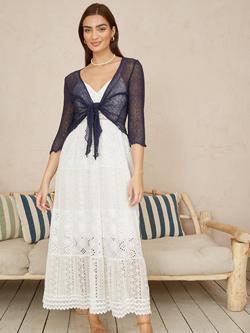 Yumi Popcorn Yarn Tie Front Bolero Top - view 2, Navy