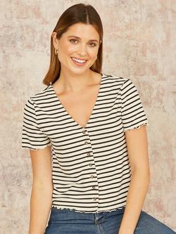 Yumi Stripe Button Up Top, White/Black, White/Black
