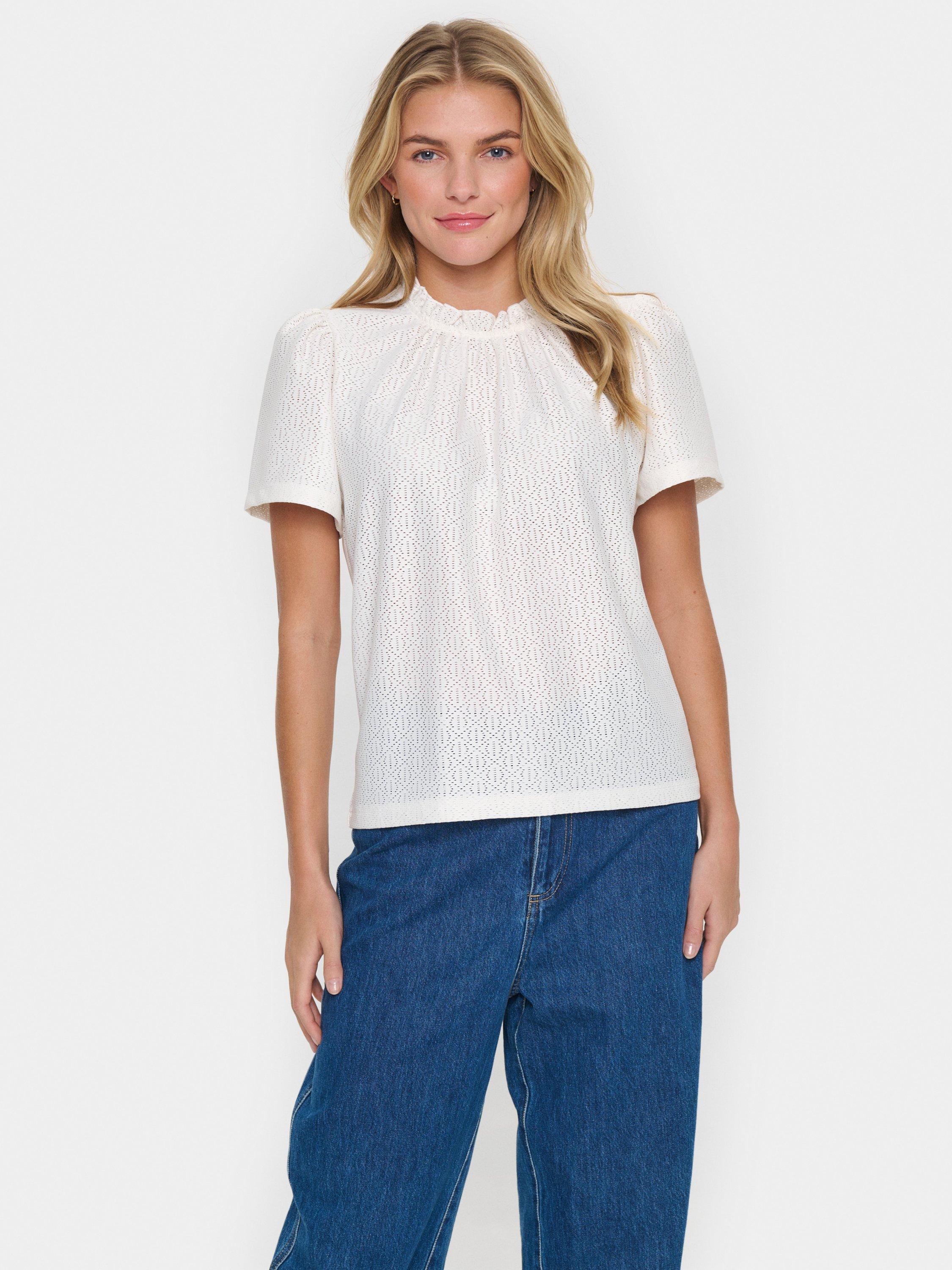 Product image 1 of 6, which shows Saint Tropez Jovita Frill Neck Top, White, XS