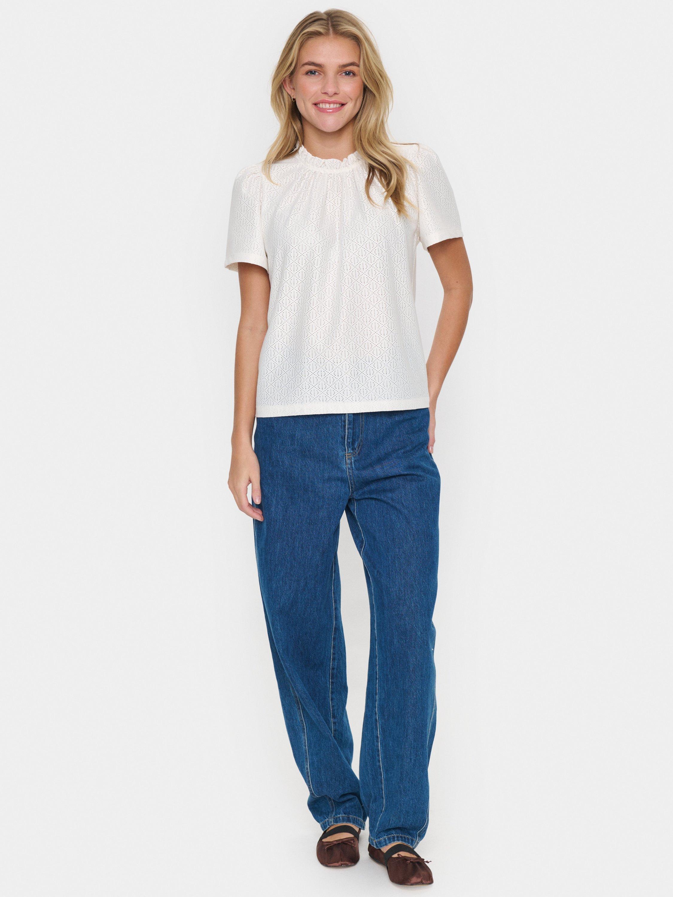 Product image 3 of 6, which shows Saint Tropez Jovita Frill Neck Top, White, XS