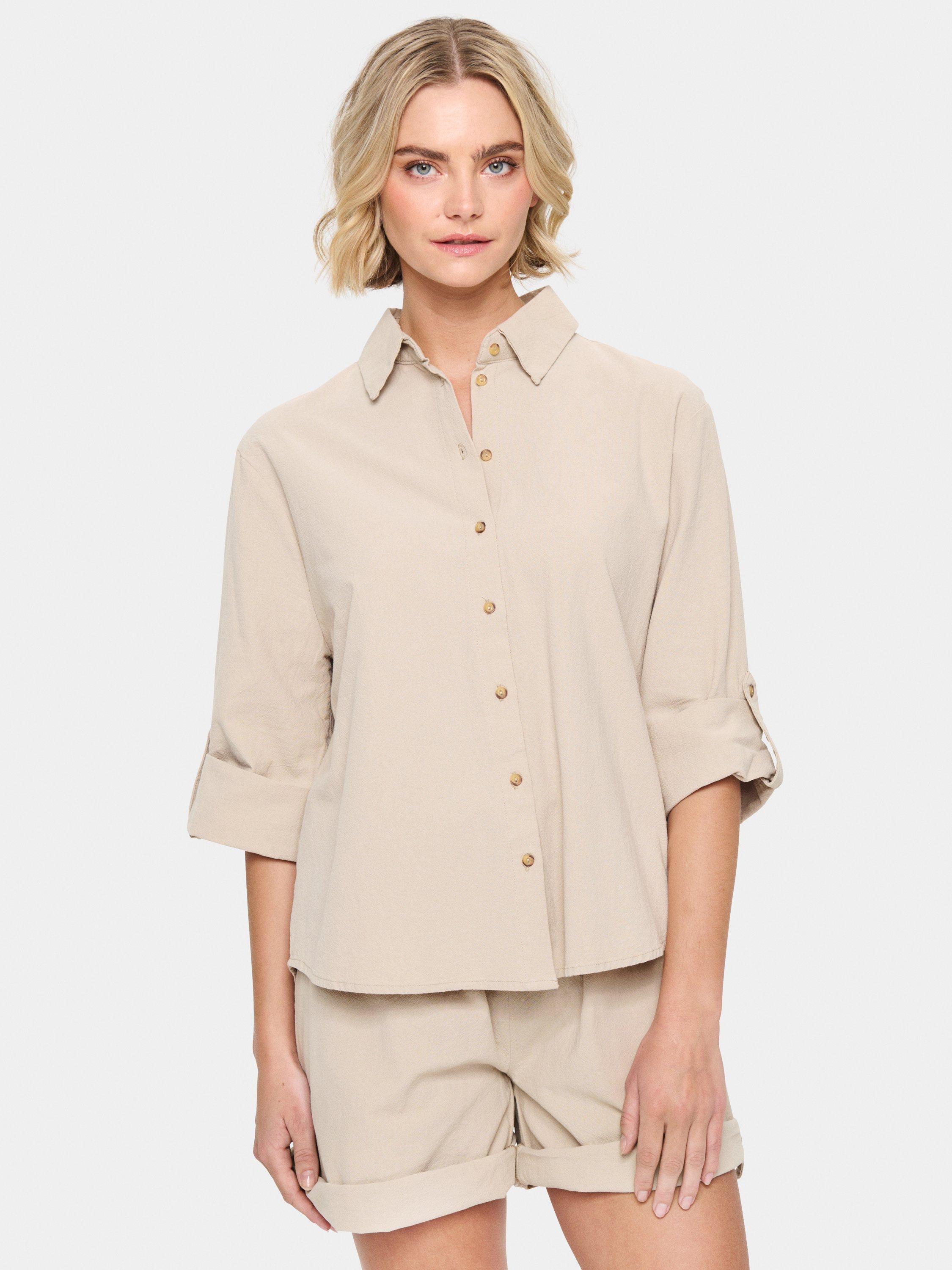 Saint Tropez Zalinda Roll Tab Sleeve Shirt, Taupe