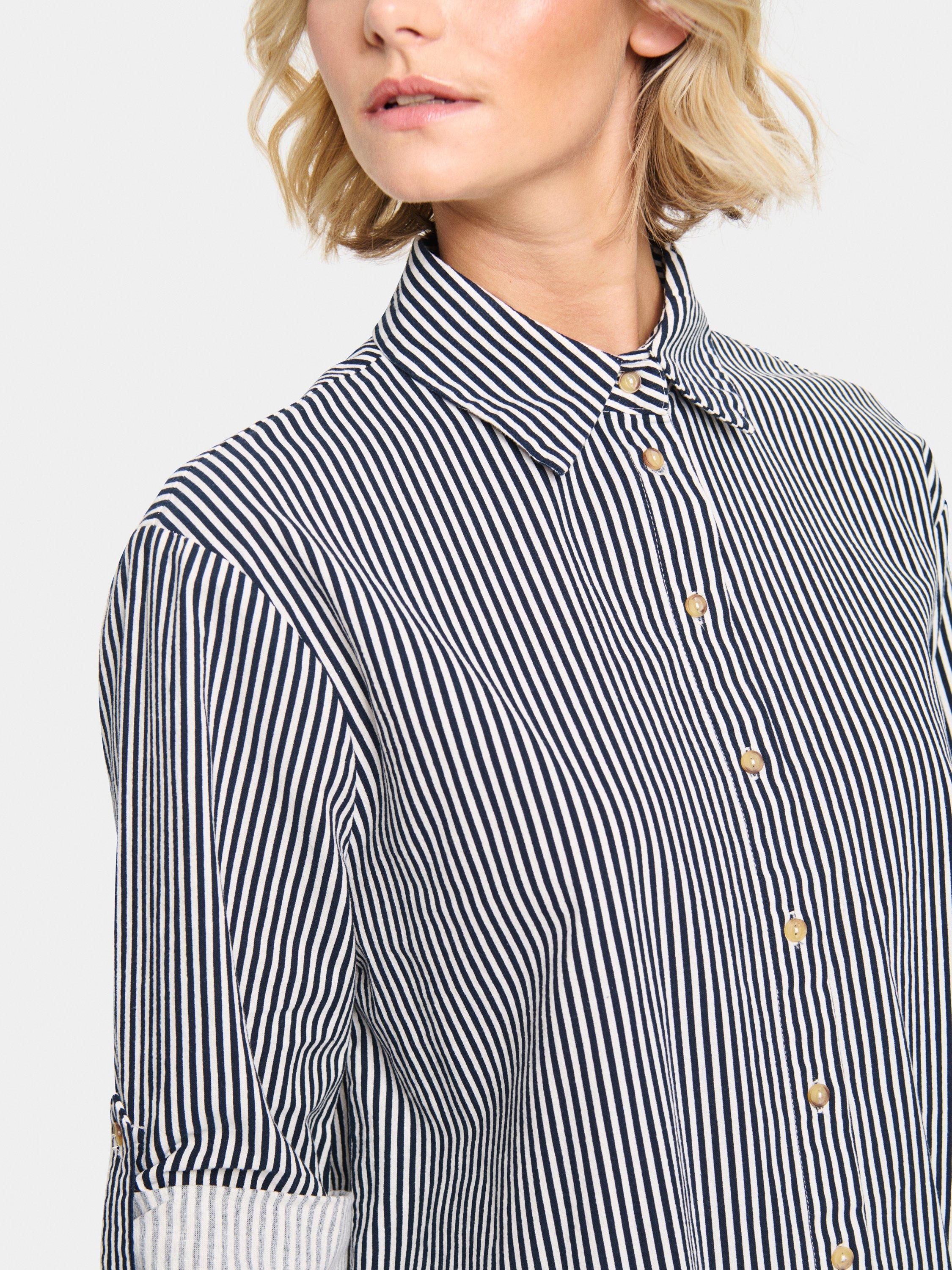 Product image 4 of 6, which shows Saint Tropez Zalinda Stripe Roll Tab Shirt, White/Multi, XS