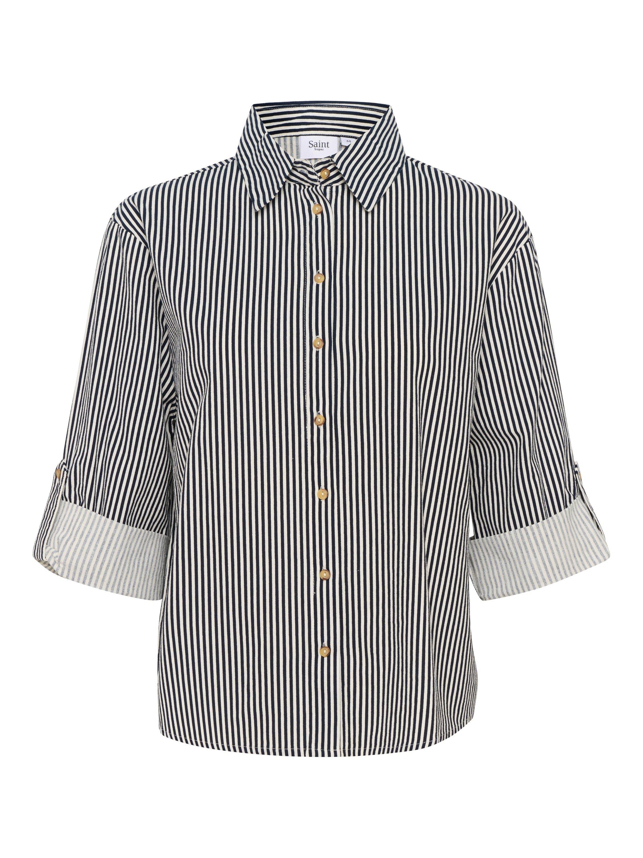 Product image 5 of 6, which shows Saint Tropez Zalinda Stripe Roll Tab Shirt, White/Multi, XS