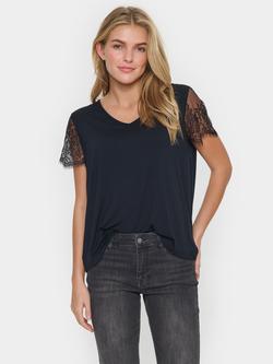 Saint Tropez Zhanti Lace Sleeve T-Shirt, Black, Black