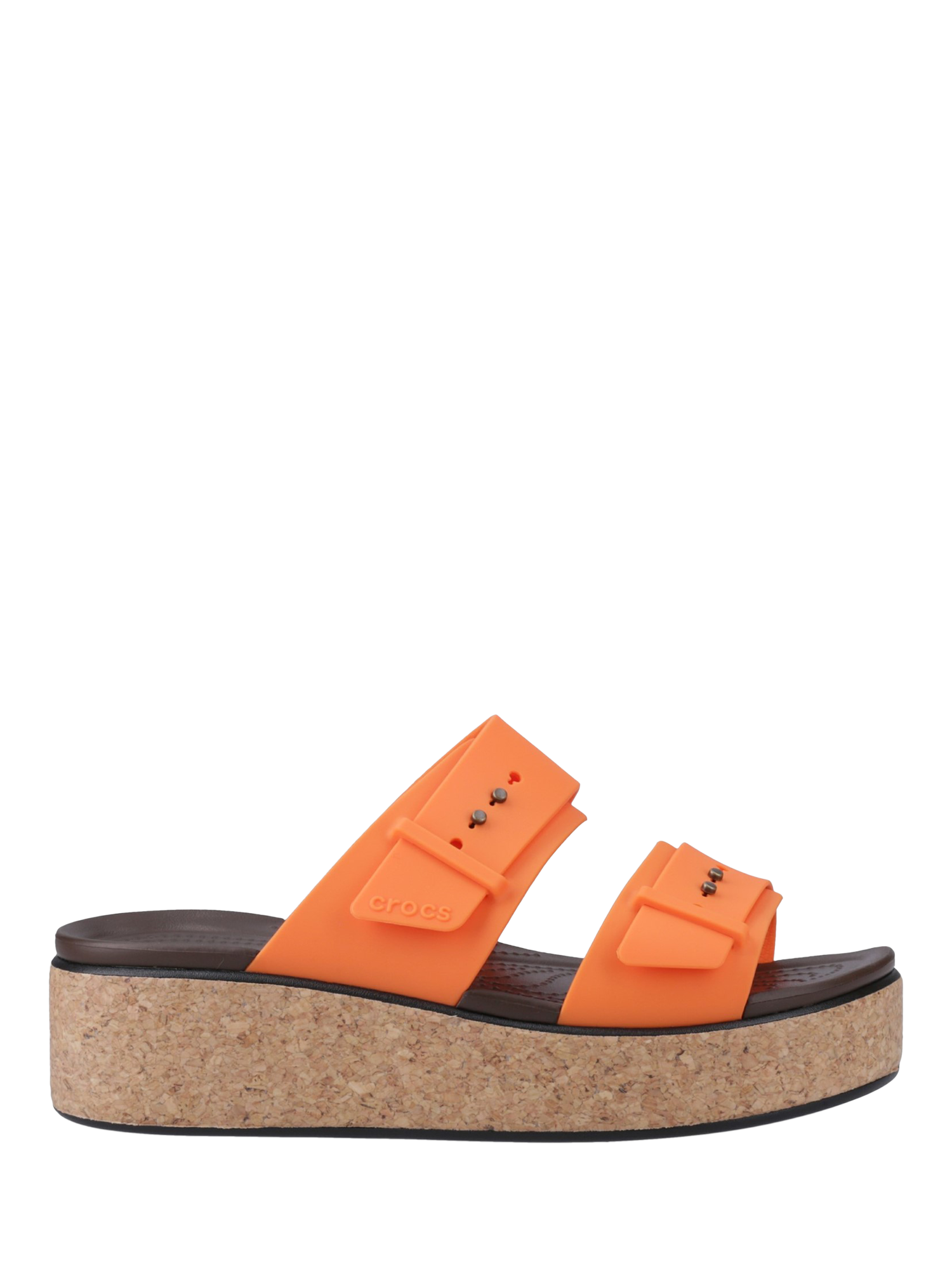 Product image 1 of 4, which shows Crocs Brooklyn Buckle Low Wedge Strappy Sandals, Topaz, 4