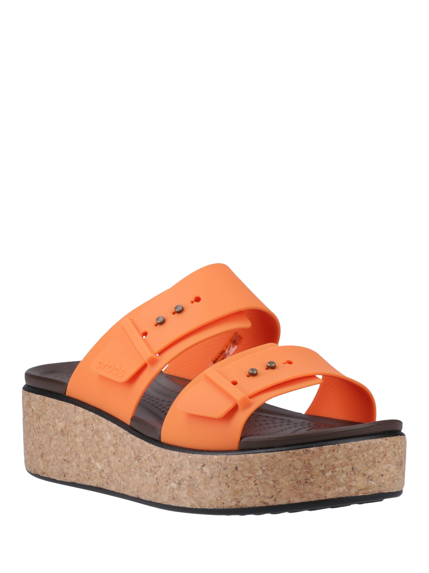 Product image 2 of 4, which shows Crocs Brooklyn Buckle Low Wedge Strappy Sandals, Topaz, 4
