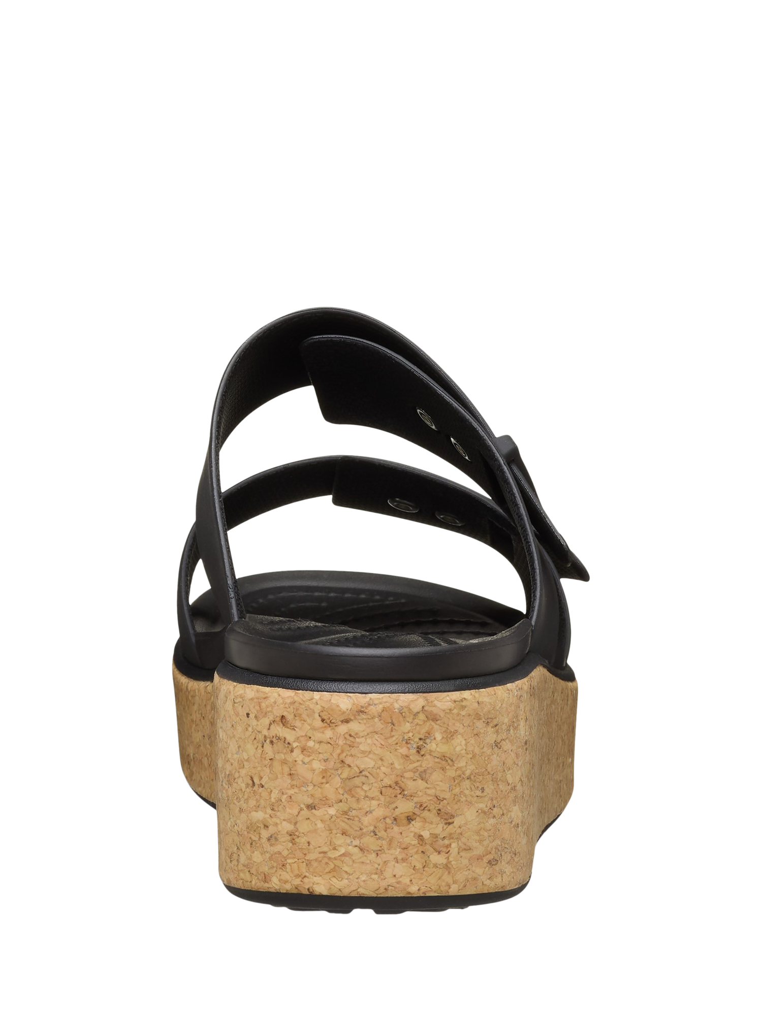 Product image 3 of 6, which shows Crocs Brooklyn Buckle Low Wedge Strappy Sandals, Black, 4