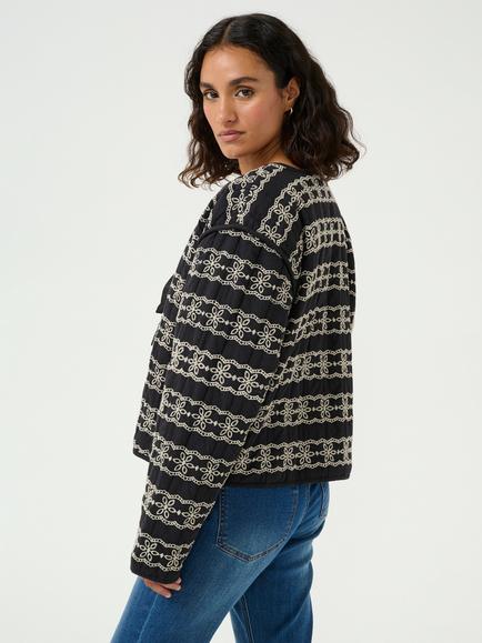 KAFFE Ronia Contrast Embroidered Tie Jacket, Black/Multi - view 2, Black/Multi