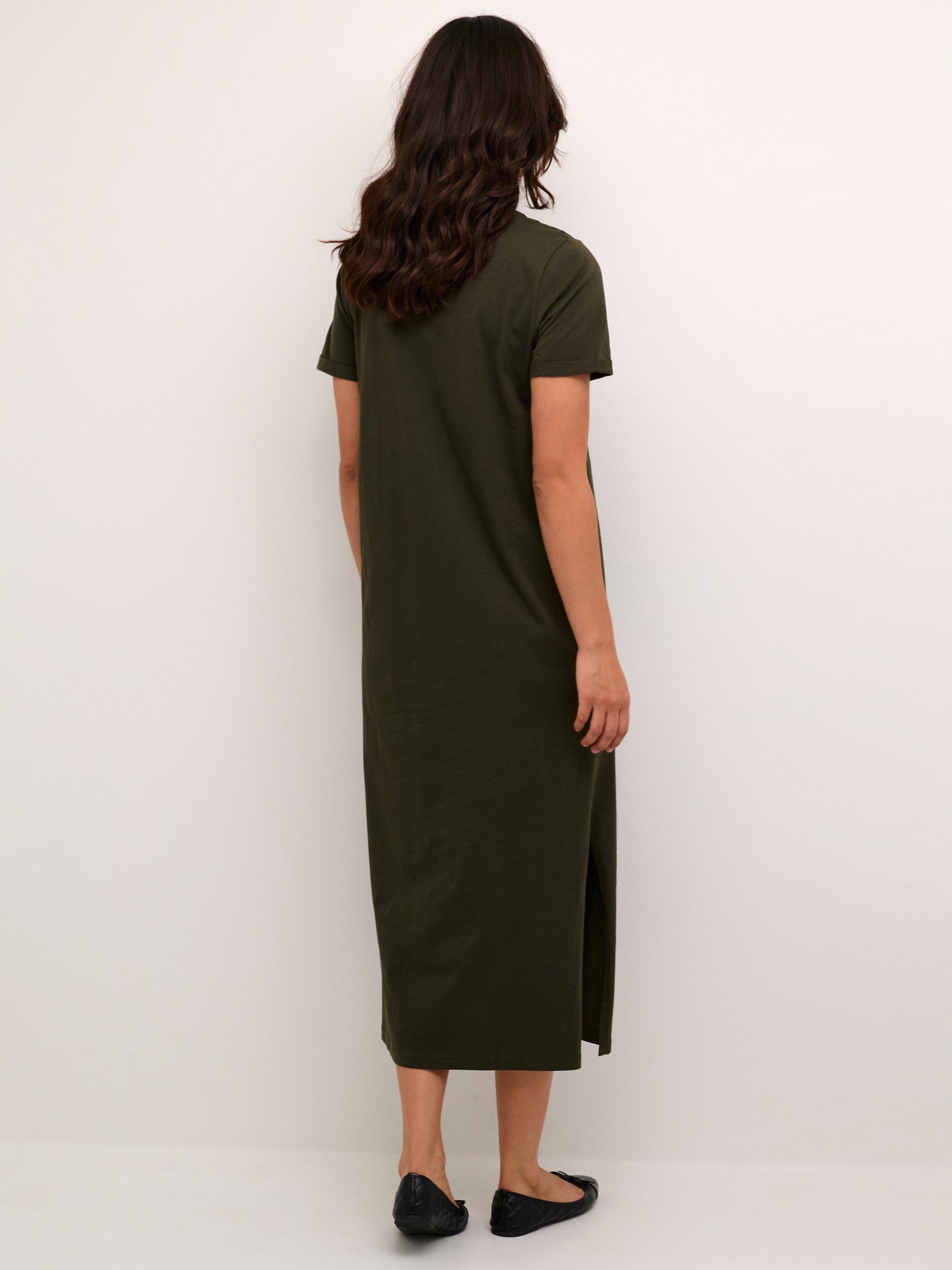Product image 2 of 5, which shows KAFFE Celina Cotton T-Shirt Midi Dress, Mid Green, XS
