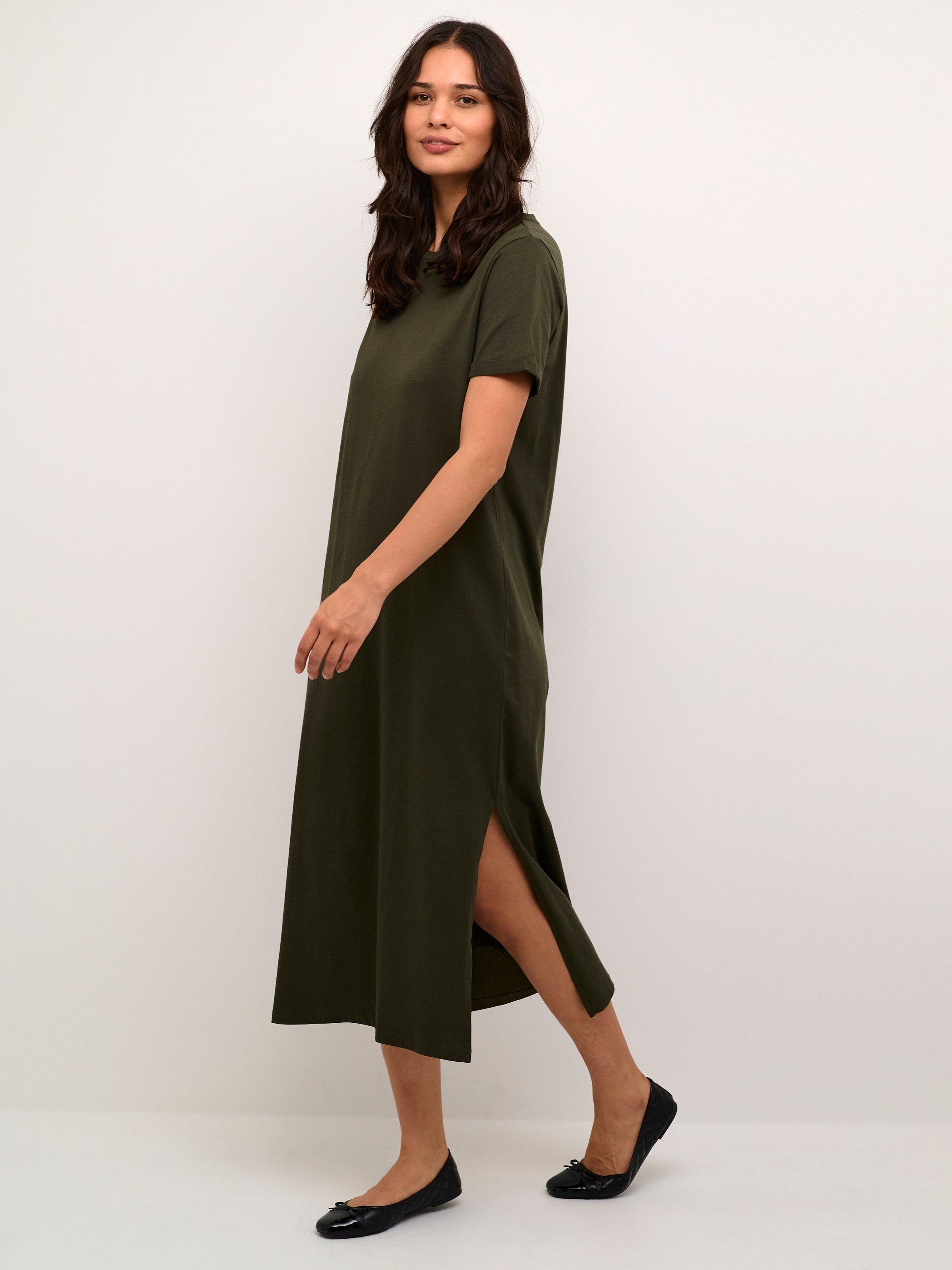 Product image 3 of 5, which shows KAFFE Celina Cotton T-Shirt Midi Dress, Mid Green, XS