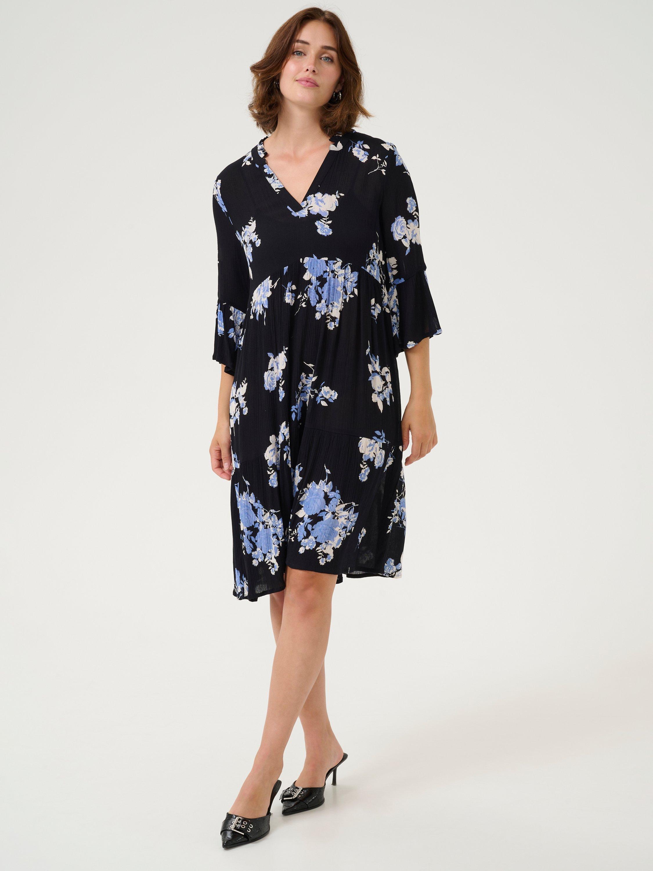 Product image 1 of 6, which shows KAFFE Edita Amber Floral Dress, Black/Blue, 8
