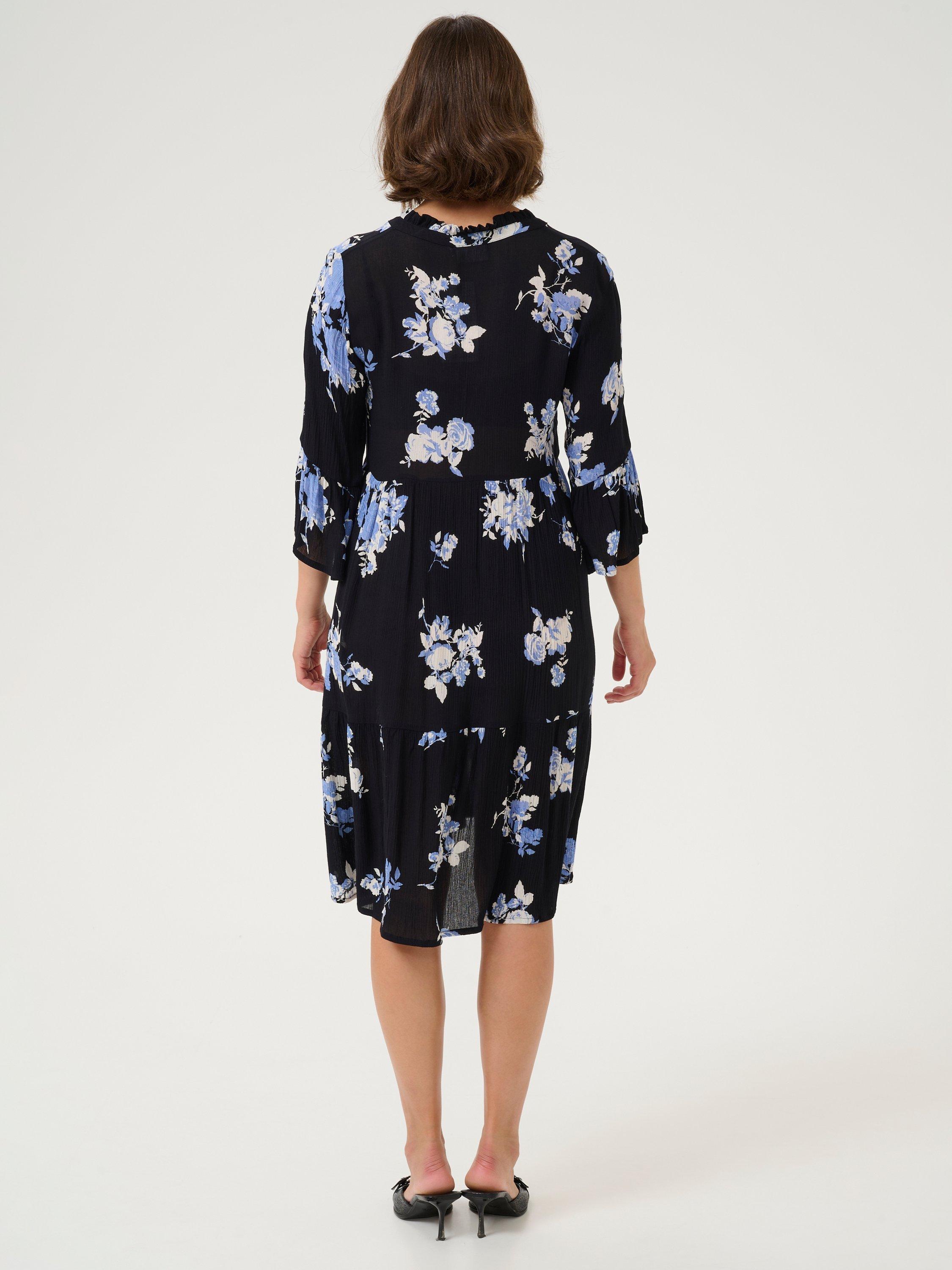 Product image 2 of 6, which shows KAFFE Edita Amber Floral Dress, Black/Blue, 8