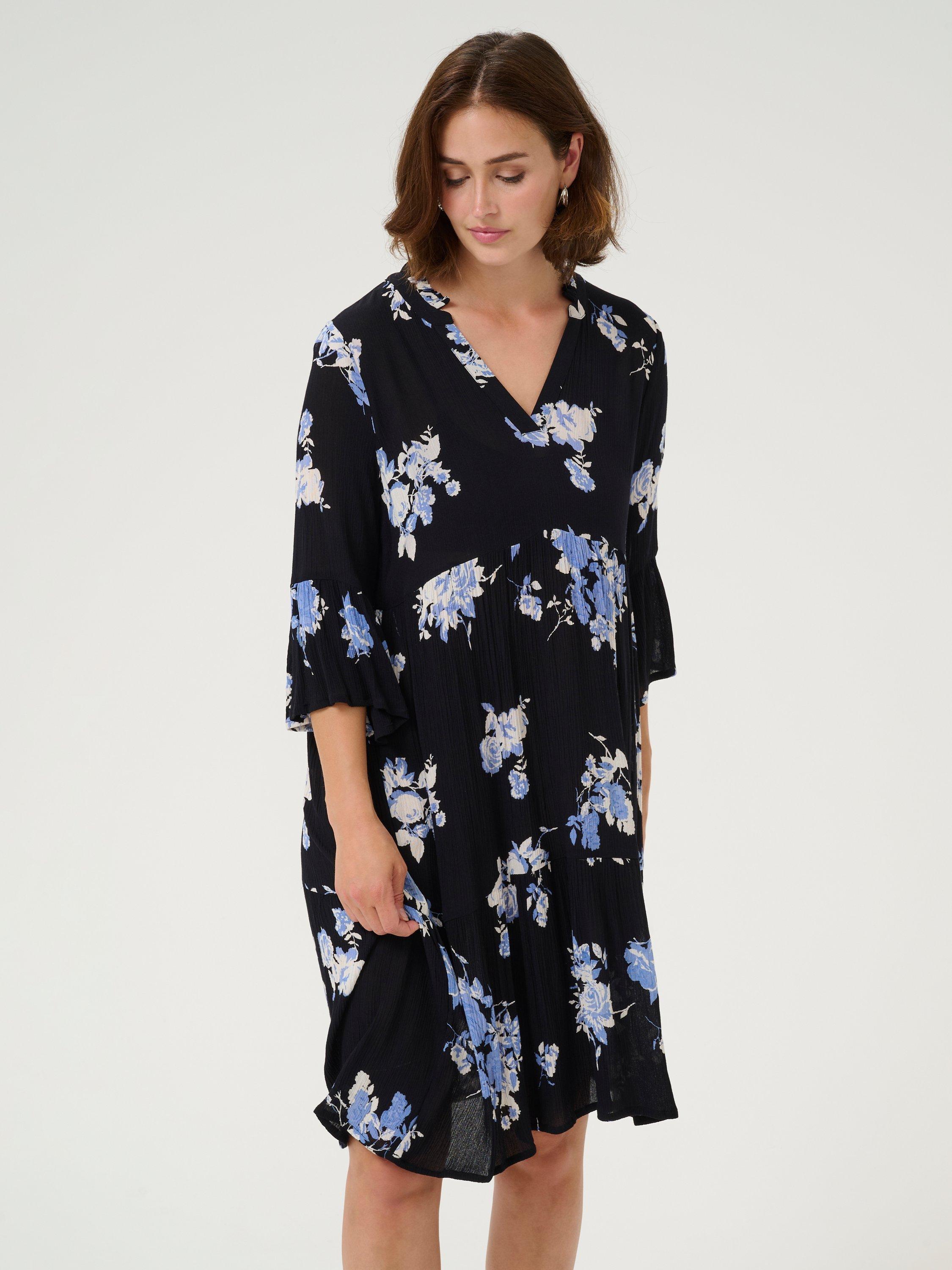 Product image 3 of 6, which shows KAFFE Edita Amber Floral Dress, Black/Blue, 8