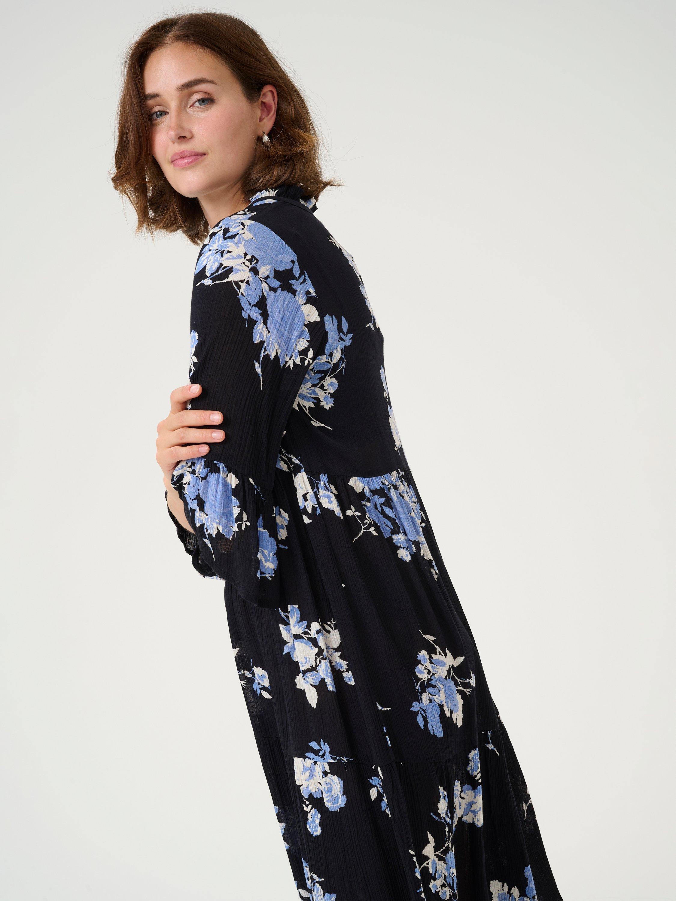 Product image 4 of 6, which shows KAFFE Edita Amber Floral Dress, Black/Blue, 8