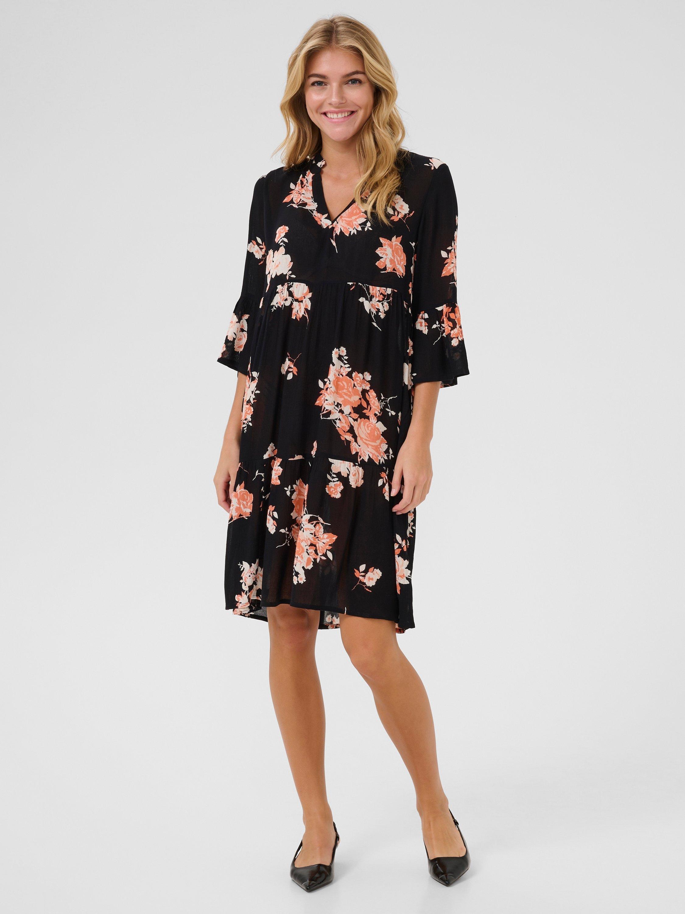 Product image 1 of 6, which shows KAFFE Edita Amber Floral Tiered Knee Length Dress, Multi, 8