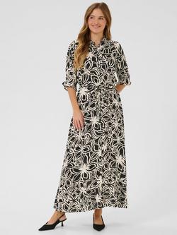 KAFFE Mira Floral Shirt Dress, Black/Light Beige, Black/Light Beige